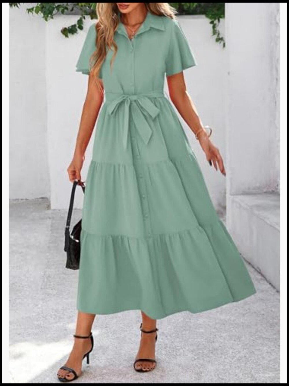 Viscose Polyamide Polyester Maxi Dress Flutter Sleeve Tiered Wedding Guest - Picture 5 of 7
